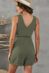 Button V Neck Romper With Belt